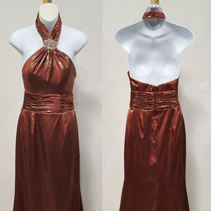 NWOT Joli Prom Halter Top Bronze Evening Gown